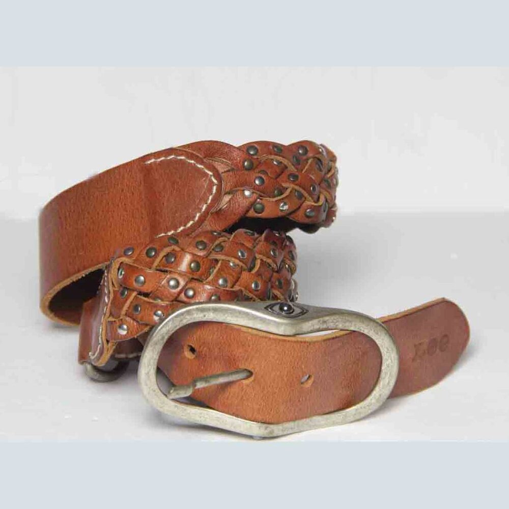 Vintage Lee Jeans Braided Studded Italian Cow Leather Belt Women's Size 36